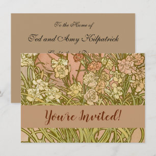 Jugendstil Alfonse Mucha Blüten Nelken Blumen Einladung