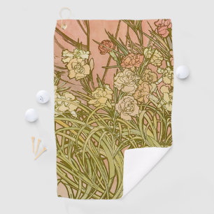 Jugendstil Alfonse Mucha Florale Nelkenblumen Golfhandtuch