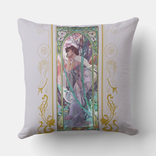 Jugendstil Alphonse Mucha Abend Besichtigung Kissen (Rückseite)