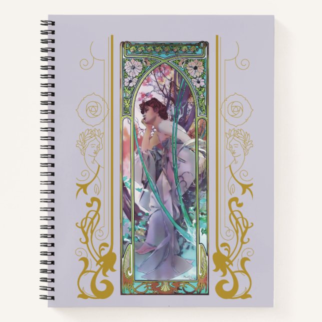 Jugendstil Alphonse Mucha Abend Besichtigung Notizbuch (Vorderseite)