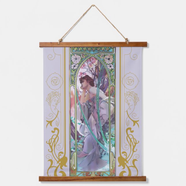 Jugendstil Alphonse Mucha Abend Besichtigung Wandteppich Mit Holzrahmen (Vorderseite)