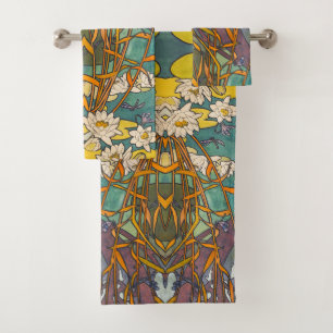 Jugendstil-Alphonse Mucha Blume Badhandtuch Set