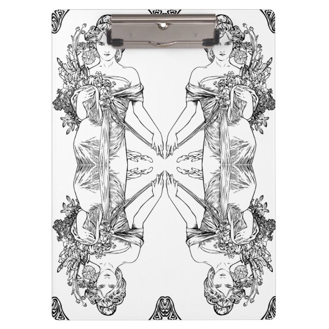 Jugendstil Alphonse Mucha Blume Klemmbrett (Vorderseite)