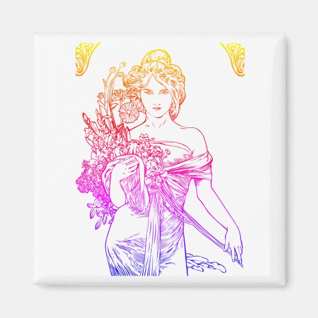 Jugendstil Alphonse Mucha Blume Magnet (Vorne)