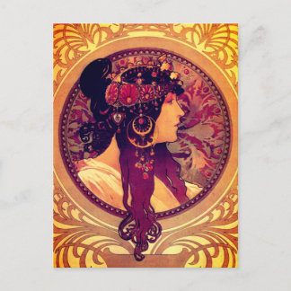 Jugendstil Alphonse Mucha Donna Ristorante La Lanc Postkarte