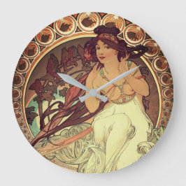 Jugendstil Alphonse Mucha elegante Vintage Frau Große Wanduhr