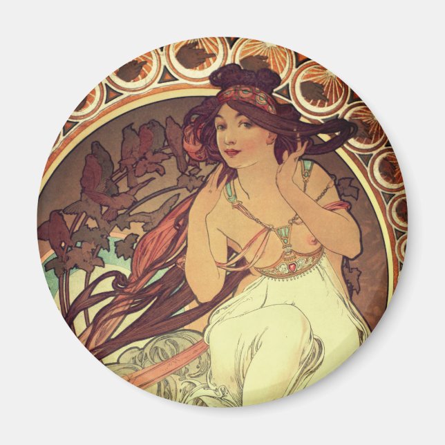 Jugendstil Alphonse Mucha elegante Vintage Frau Magnet