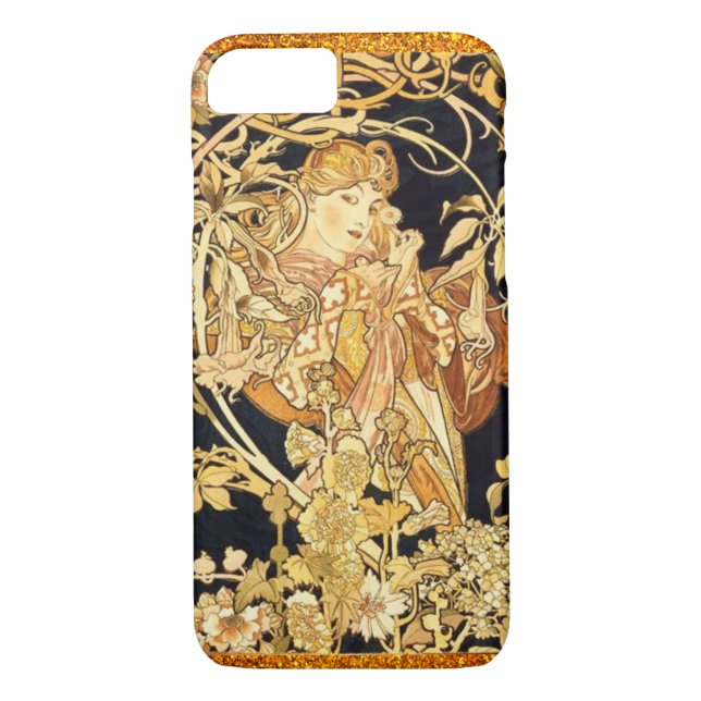 Jugendstil Alphonse Mucha Frau mit Blume Case-Mate iPhone Hülle (Rückseite)