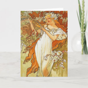 Jugendstil Alphonse Mucha Frühlings-Grußkarte Karte