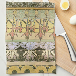 Jugendstil Alphonse Mucha Fuchsie Sonnenblume Flor Geschirrtuch