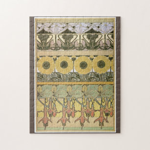 Jugendstil Alphonse Mucha Fuchsie Sonnenblume Flor Puzzle