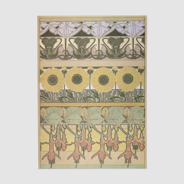 Jugendstil Alphonse Mucha Fuchsie Sonnenblume Flor Seidenpapier (Vorderseite)