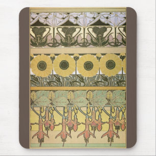 Jugendstil-Alphonse mucha fuschia Mousepad
