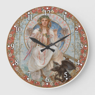 Jugendstil - Alphonse Mucha Große Wanduhr