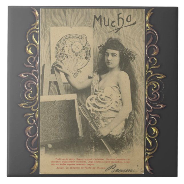 Jugendstil Alphonse Mucha Kunstmodell Fliese (Vorderseite)