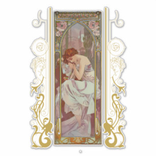 Jugendstil Alphonse Mucha Night's Erholung Aufkleber