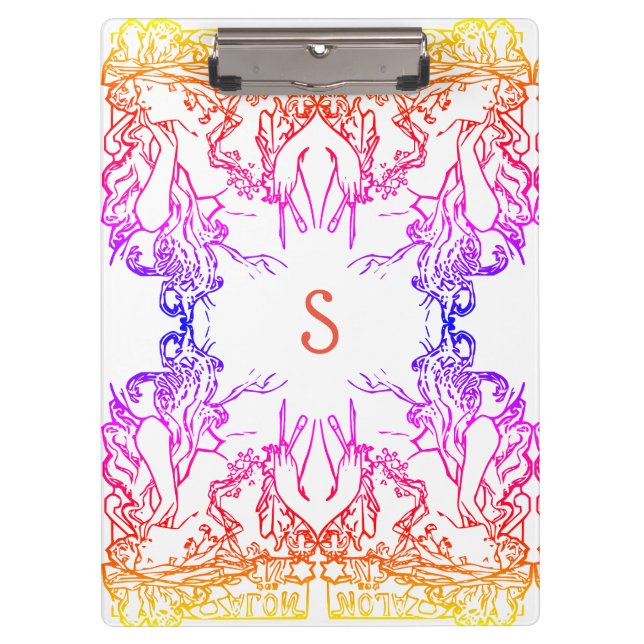 Jugendstil Alphonse Mucha Salon farbenfroh Mädchen Klemmbrett (Vorderseite)