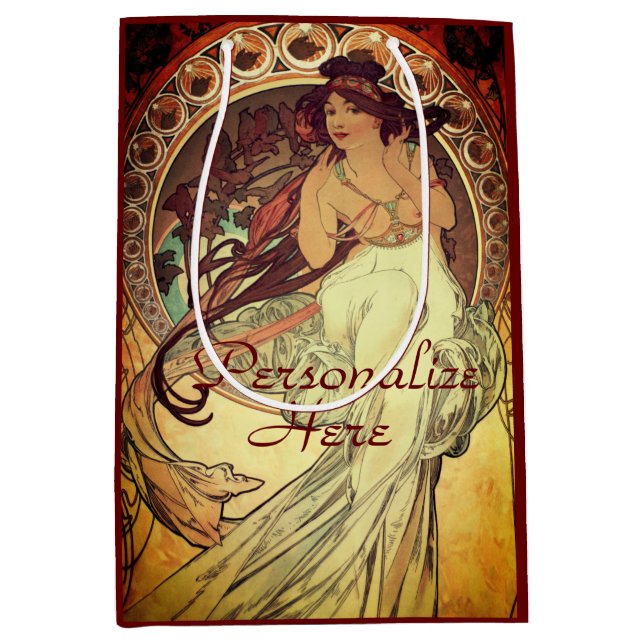 Jugendstil Alphonse Mucha Vintage Jugendstil Mittlere Geschenktüte (Vorderseite)