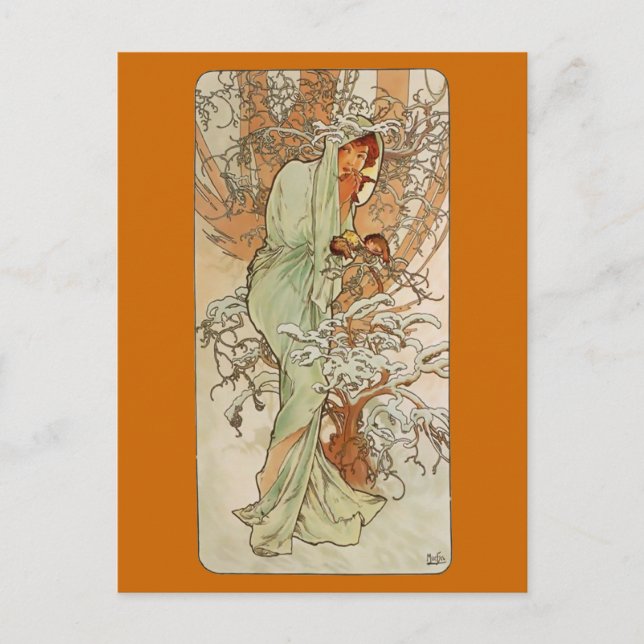 Jugendstil - Alphonse Mucha - Winter Postkarte (Vorderseite)