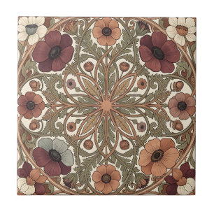 Jugendstil-Anemone Floral Kreisrund Fliese
