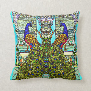 Jugendstil Antik Tiffany Buntglas Pfau Kissen
