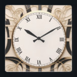 Jugendstil Art Deco Clock - Schwarz-weiß und Gold Quadratische Wanduhr<br><div class="desc">"art Deko clock",  "art nouveau clock",  "Schwarz-weiße creme gold",  "geometrisch symmetrische linien der 1920er Jahre",  "stilvoll raffiniert im Stil von 1920",  "smart Imitats golden luxus",  "Retro Vintag luxuriöse antique",  "elegantes line pattern design",  "glamouröse glam quadratische Uhr",  "klassischer klassischer klassischer klassischer klassischer klassischer Glamour"</div>