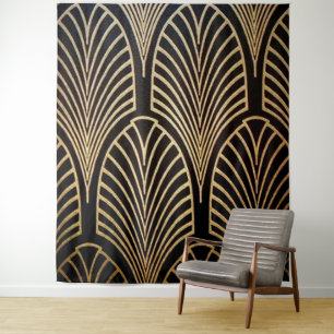 Jugendstil, Art Deco, Fächer-Muster, Bronze, Gold, Wandteppich
