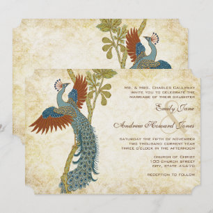 Jugendstil Art Deco Pfau Vögel Hochzeit Einladung