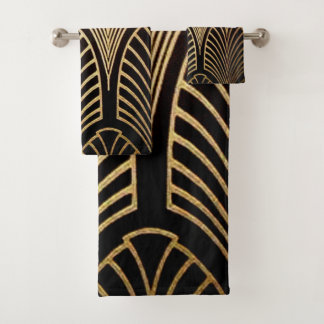 Jugendstil, Art Deko, Fanmuster, Bronze, Gold, bl Badhandtuch Set