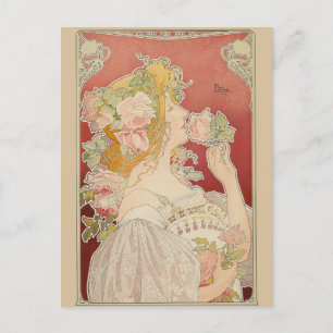 Jugendstil Belle Époque Dame Rosen Livemont Postkarte