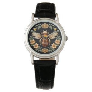 Jugendstil-Biene auf Schwarz Armbanduhr