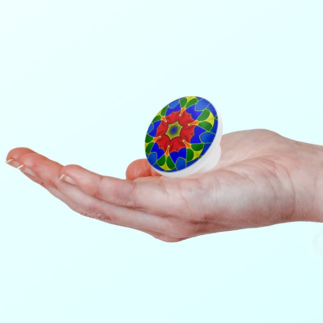 Jugendstil Blau-Emaille und Rote Blume Keramikknauf (Von Creator hochgeladen)