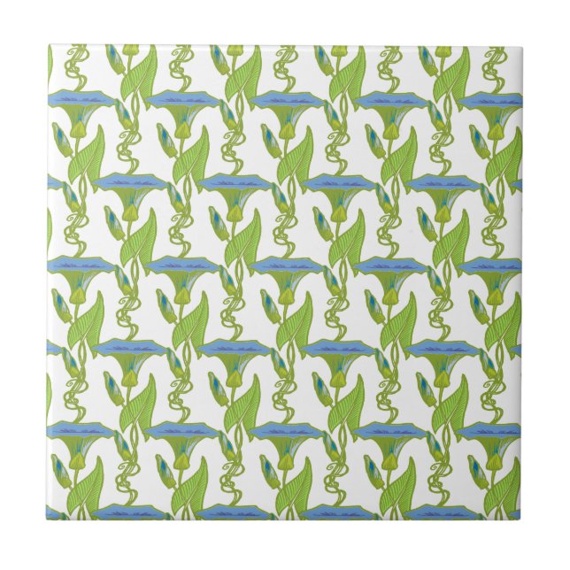 Jugendstil-Blau Ipomoea Tapetenwerfer Fliese (Vorderseite)