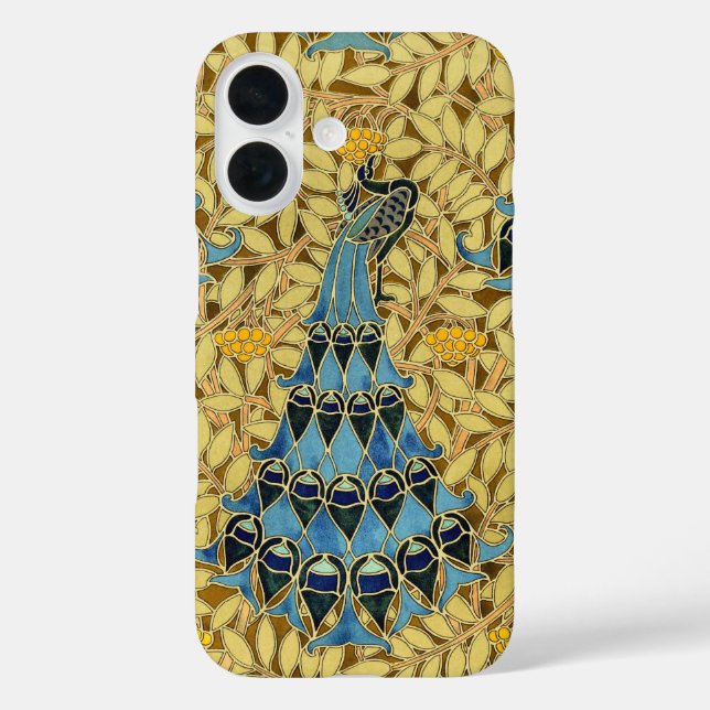 Jugendstil Blaues Pfauen-Blumenmuster Case-Mate iPhone Hülle (Rückseite)