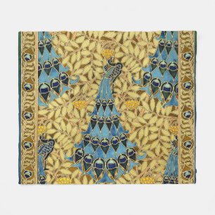 Jugendstil Blaues Pfauen-Blumenmuster Fleecedecke