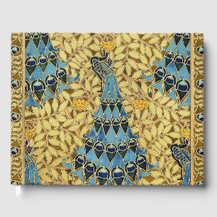 Jugendstil Blaues Pfauen-Blumenmuster Gästebuch