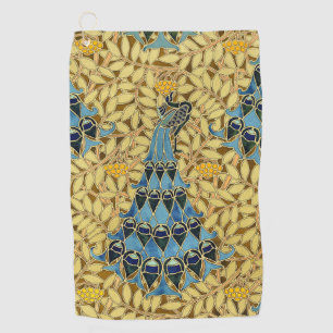 Jugendstil Blaues Pfauen Blumenmuster Golfhandtuch