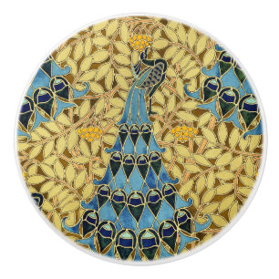 Jugendstil Blaues Pfauen Blumenmuster Keramikknauf