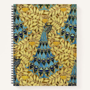 Jugendstil Blaues Pfauen-Blumenmuster Notizbuch