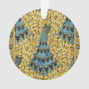 Jugendstil Blaues Pfauen-Blumenmuster Ornament