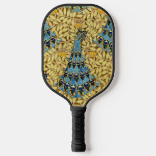 Jugendstil Blaues Pfauen Blumenmuster Pickleball Schläger