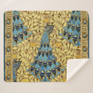 Jugendstil Blaues Pfauen-Blumenmuster Sherpadecke