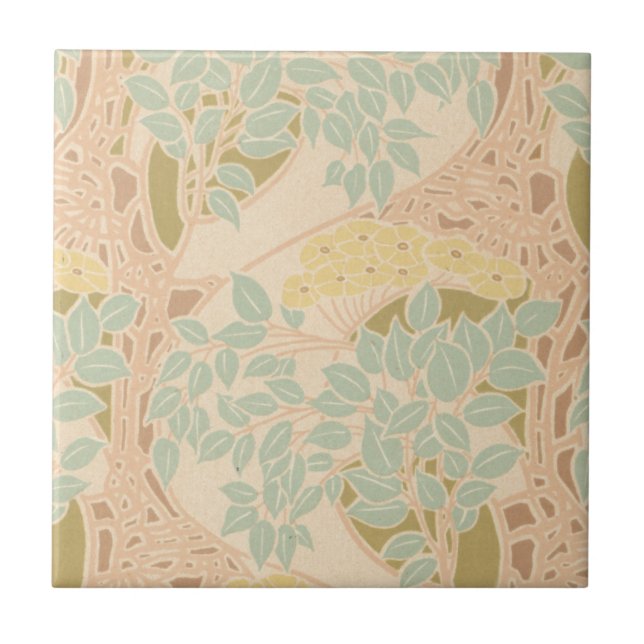 Jugendstil blühende Blumenkunst Fliese (Vorderseite)