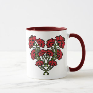 Jugendstil-Blume Herz Red Zwei-Tone-Kaffee-Tasse Tasse