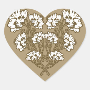 Jugendstil-Blume Herzstück Tan Herz-Aufkleber
