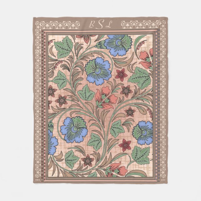 Jugendstil-Blume und Spitzen - Mit Monogramm Fleecedecke (Vorderseite)