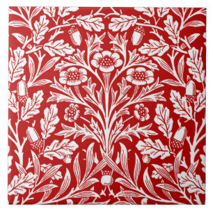 Jugendstil-Blumen-Damaskus, dunkelrot und weiß Fliese