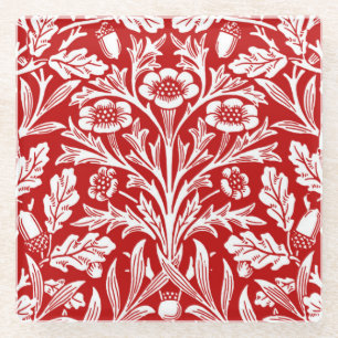 Jugendstil-Blumen-Damaskus, dunkelrot und weiß Glasuntersetzer