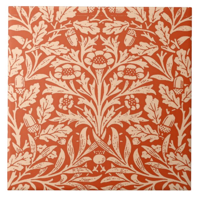 Jugendstil-Blumen-Damaskus, helles Mandarinorange Fliese (Vorderseite)