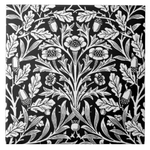 Jugendstil-Blumen-Damaskus, Schwarz und Weiß Fliese